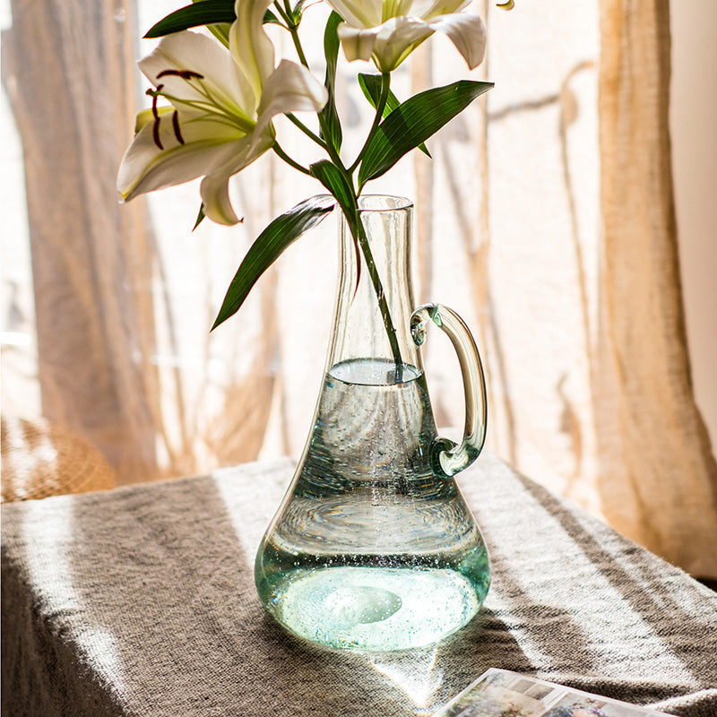Tapered 13" Tall Bubble Glass Kettle Vase
