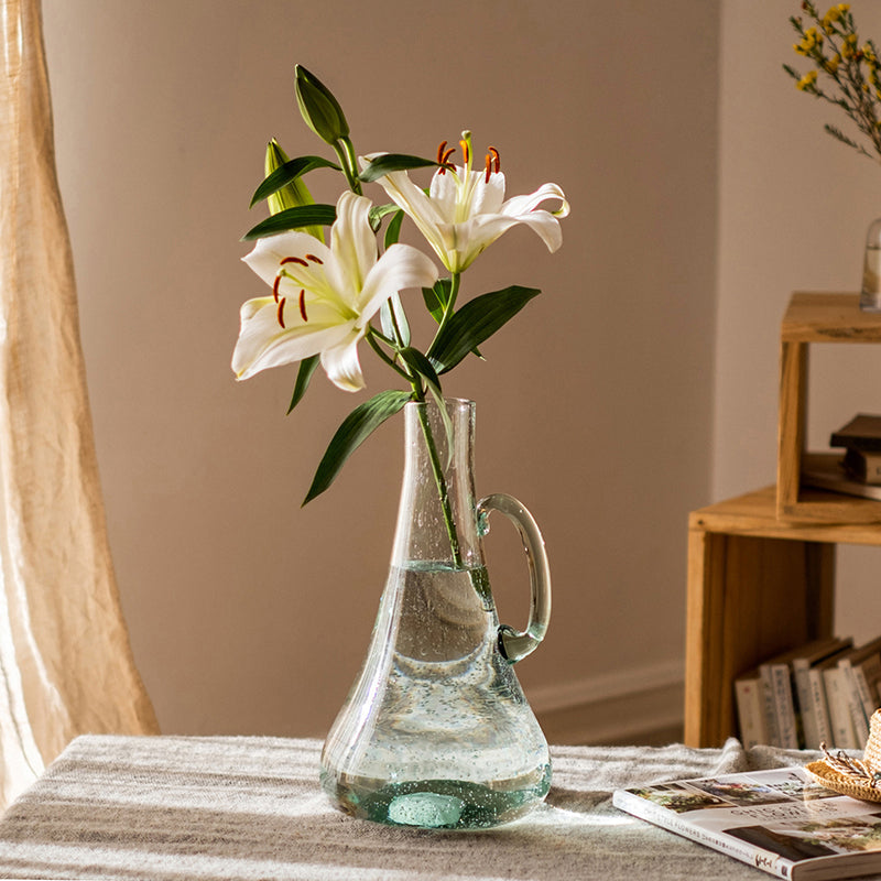 Tapered 13" Tall Bubble Glass Kettle Vase