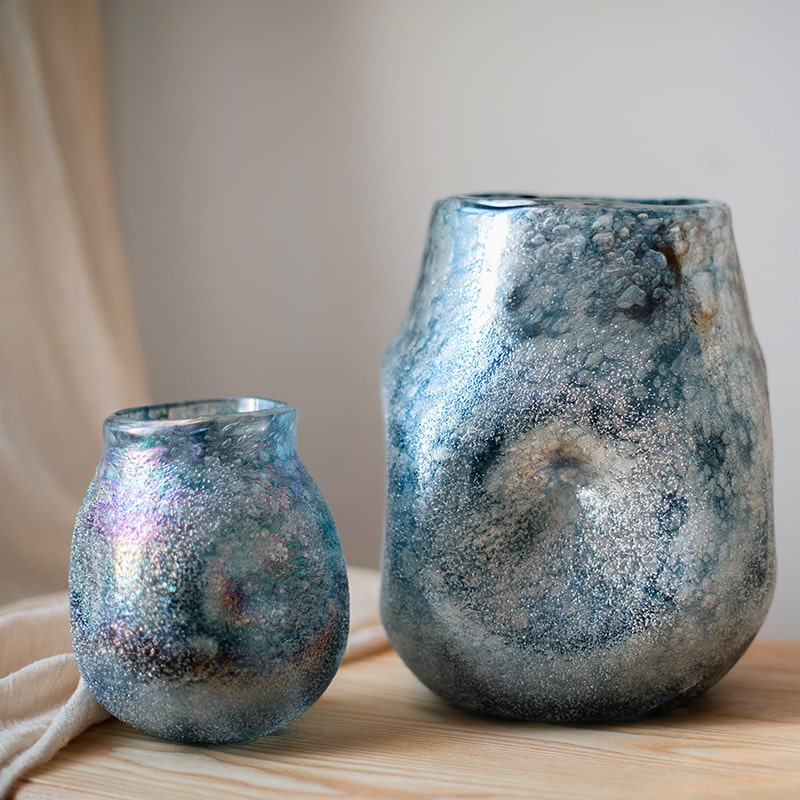
                      
                        Blue Bubble Hand Blown Glass Vase
                      
                    