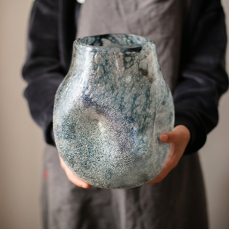 
                      
                        Blue Bubble Hand Blown Glass Vase
                      
                    