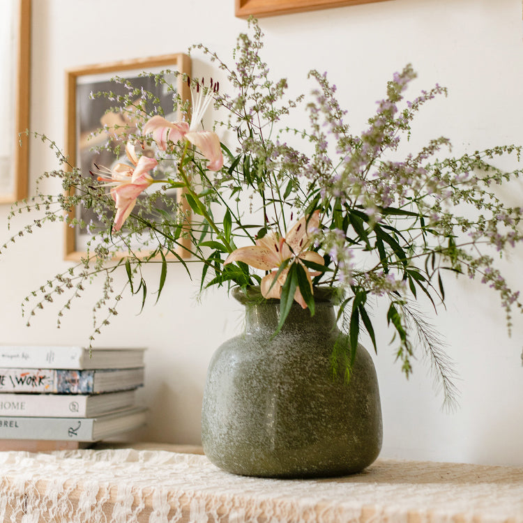 
                      
                        Dark Green Matte Textured Glass Vase
                      
                    
