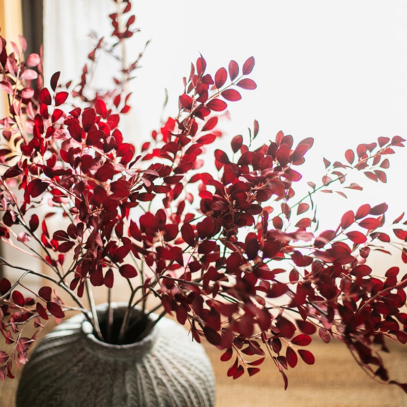 Artificial Faux Red Tzu Tan Leaf Stem 42" Tall