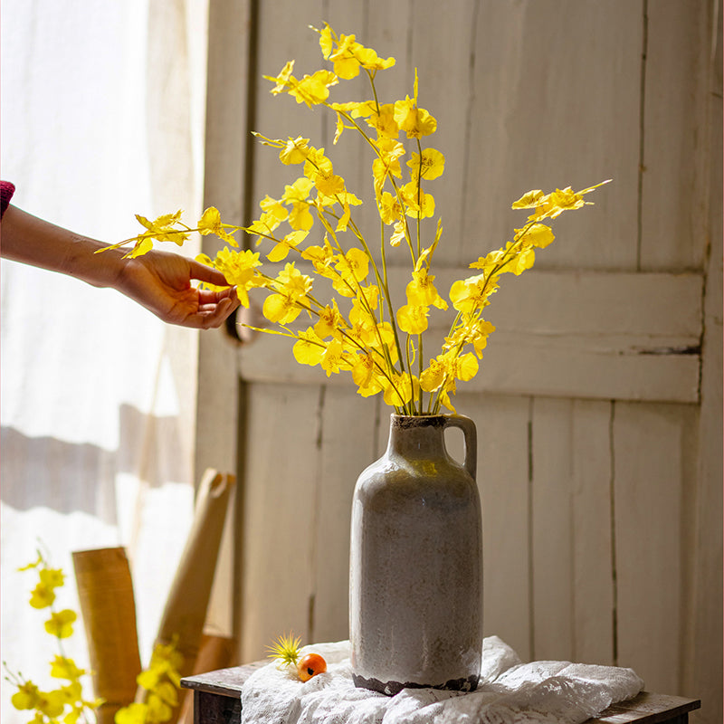 Artificial Faux Silk Yellow Dancing Lady Orchid Stem Bundle 19" Tall