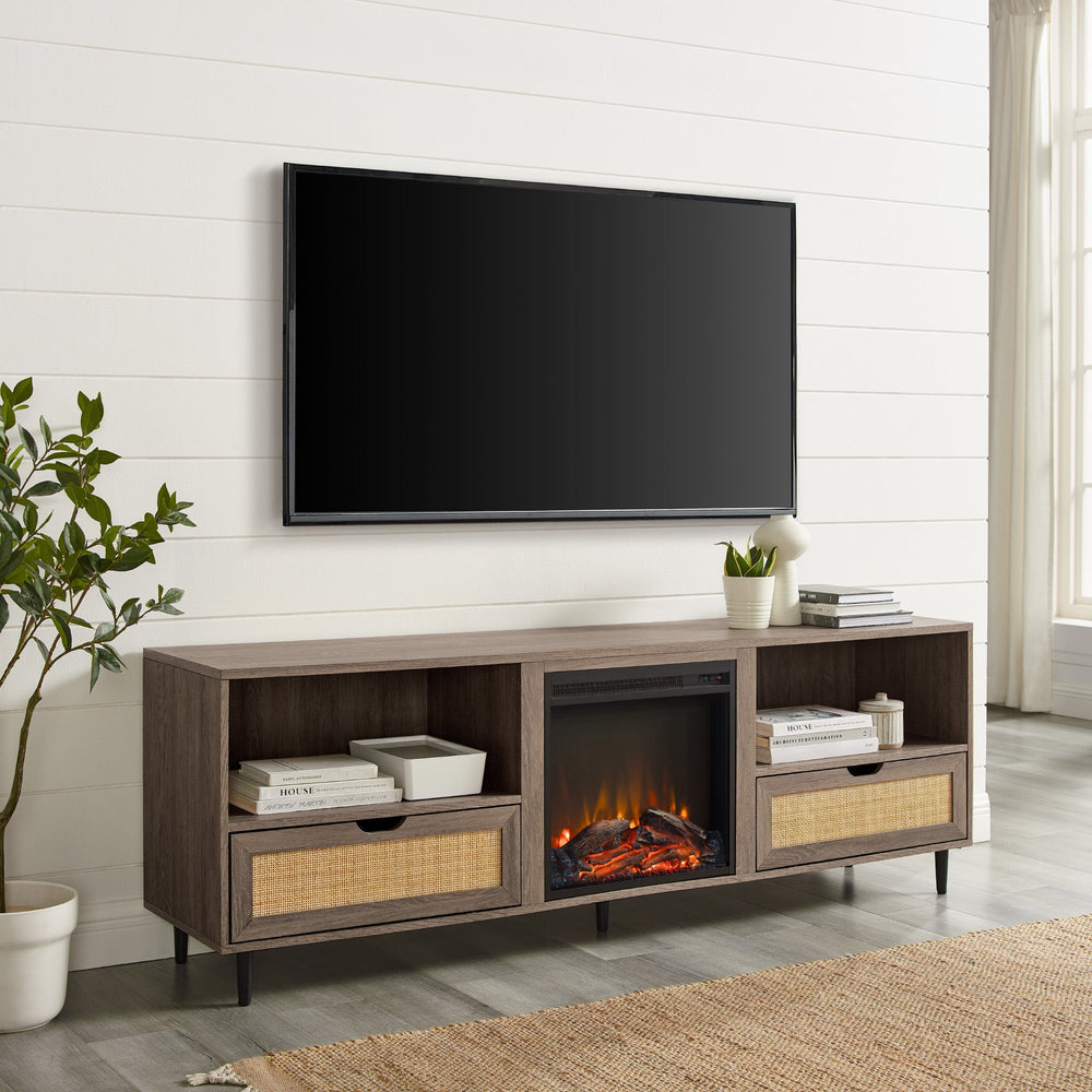 
                      
                        70" Modern Rattan Door Fireplace Console
                      
                    