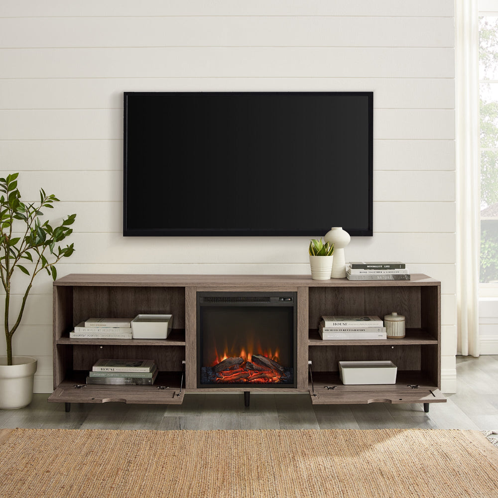 
                      
                        70" Modern Rattan Door Fireplace Console
                      
                    