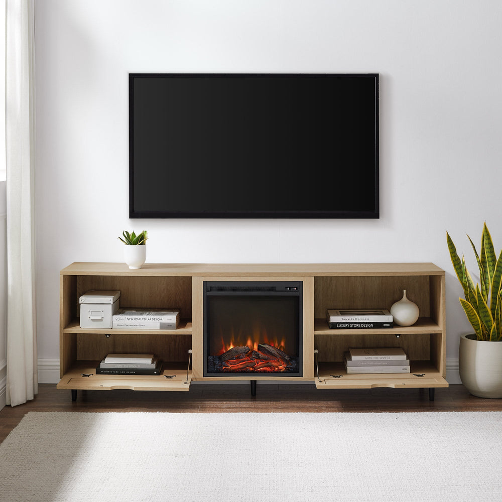 
                      
                        70" Modern Rattan Door Fireplace Console
                      
                    
