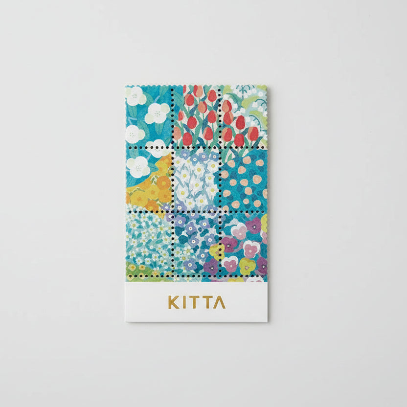 Pre-cut decorative washi tape in garden colors, featuring floral patterns, by KING JIM.