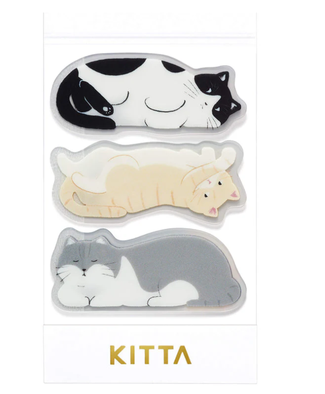 Clear decorative tape featuring a cat design by KING JIM, pre-cut and portable for easy use.