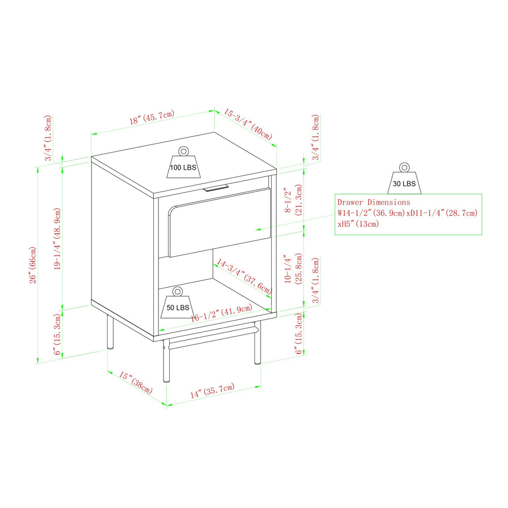 
                      
                        18" Contemporary 1-Drawer Nightstand
                      
                    