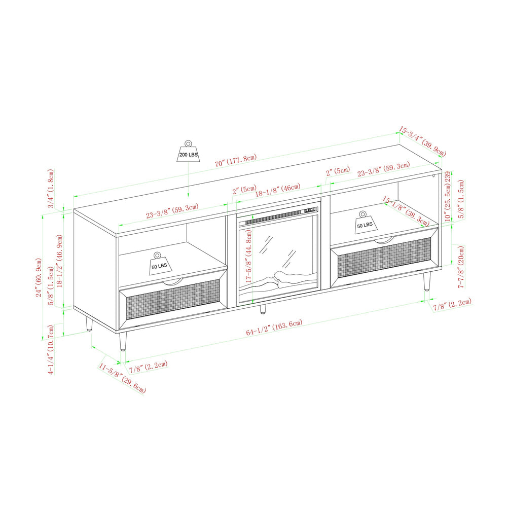 
                      
                        70" Modern Rattan Door Fireplace Console
                      
                    