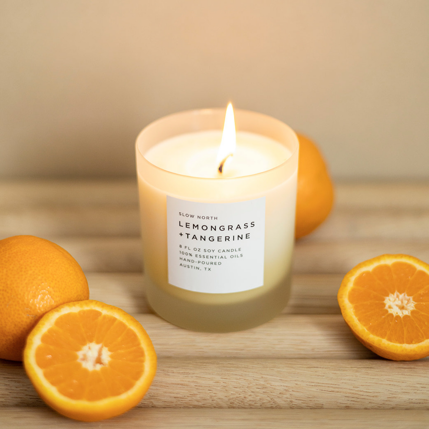 Lemongrass + Tangerine Frosted Candle, 8 oz
