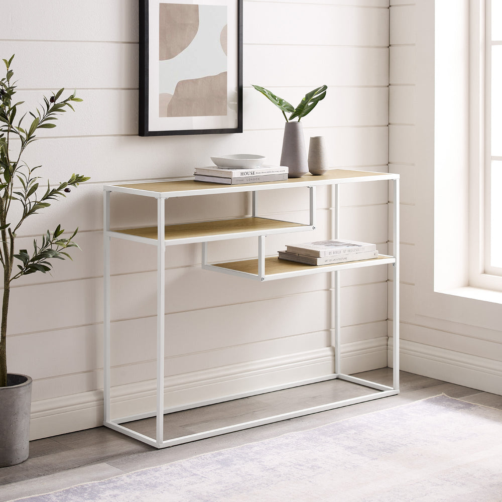 
                      
                        Maya 42" Metal and Wood Tiered Shelf Entry Table
                      
                    