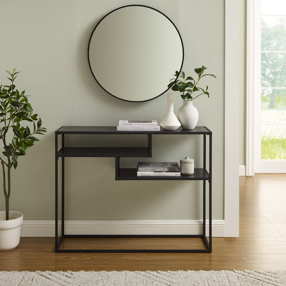 
                      
                        Maya 42" Metal and Wood Tiered Shelf Entry Table
                      
                    