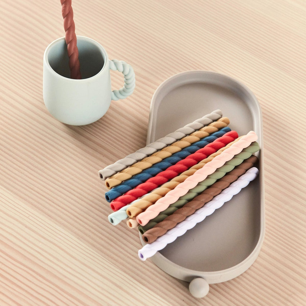Mellow Silicone Straw, Set of 6 - Caramel/Blue