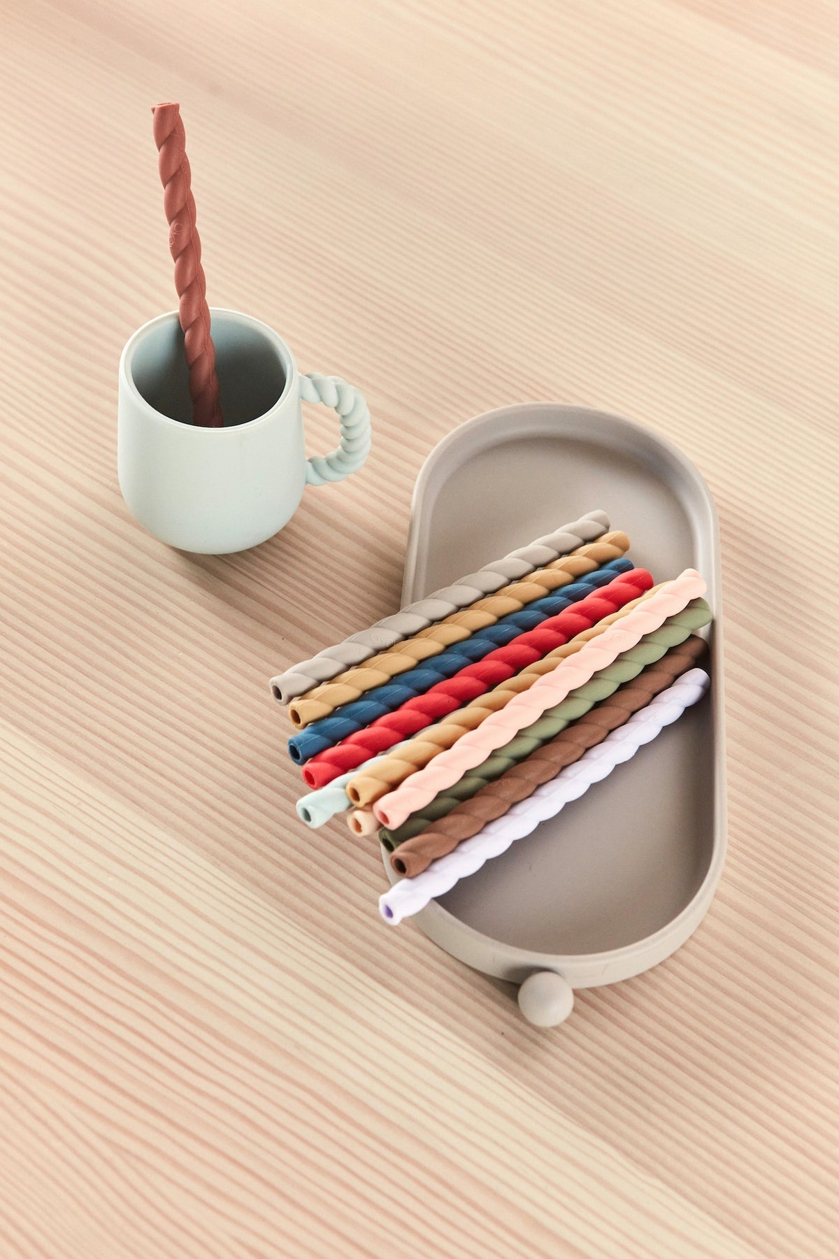 Mellow Silicone Straw, Set of 6 - Caramel/Blue