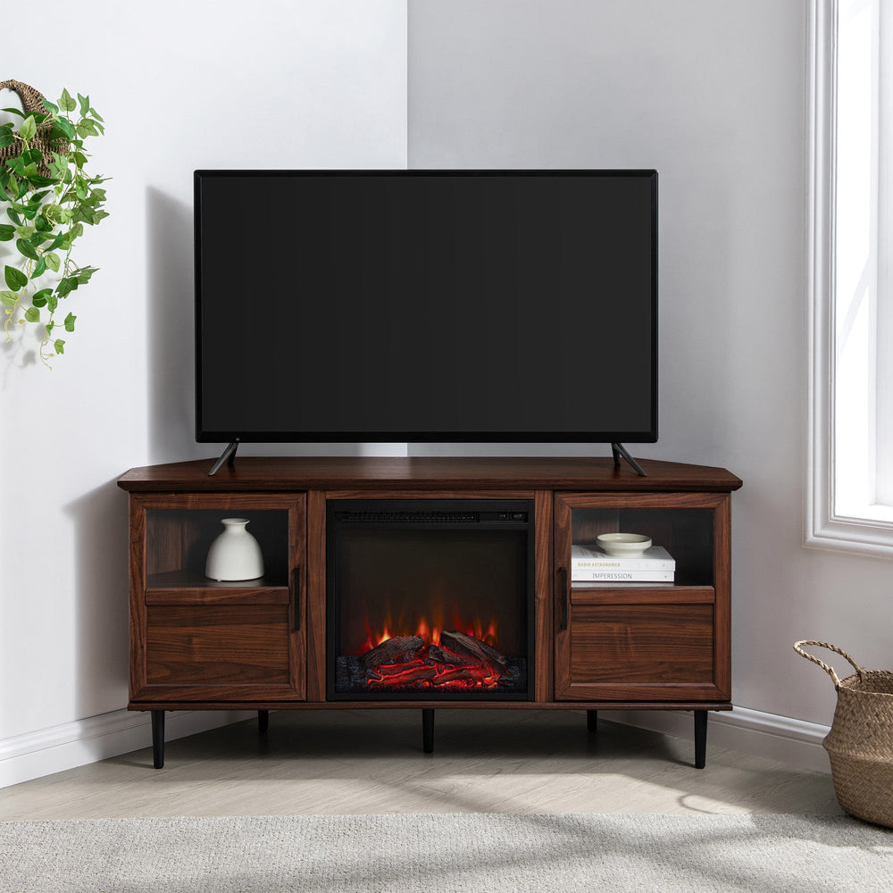 Modern Angled-Side Fireplace Corner TV Stand for TVs up to 60”