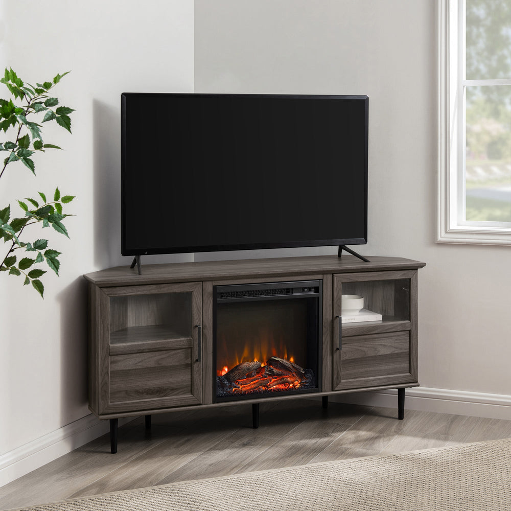 
                      
                        Modern Angled-Side Fireplace Corner TV Stand for TVs up to 60”
                      
                    