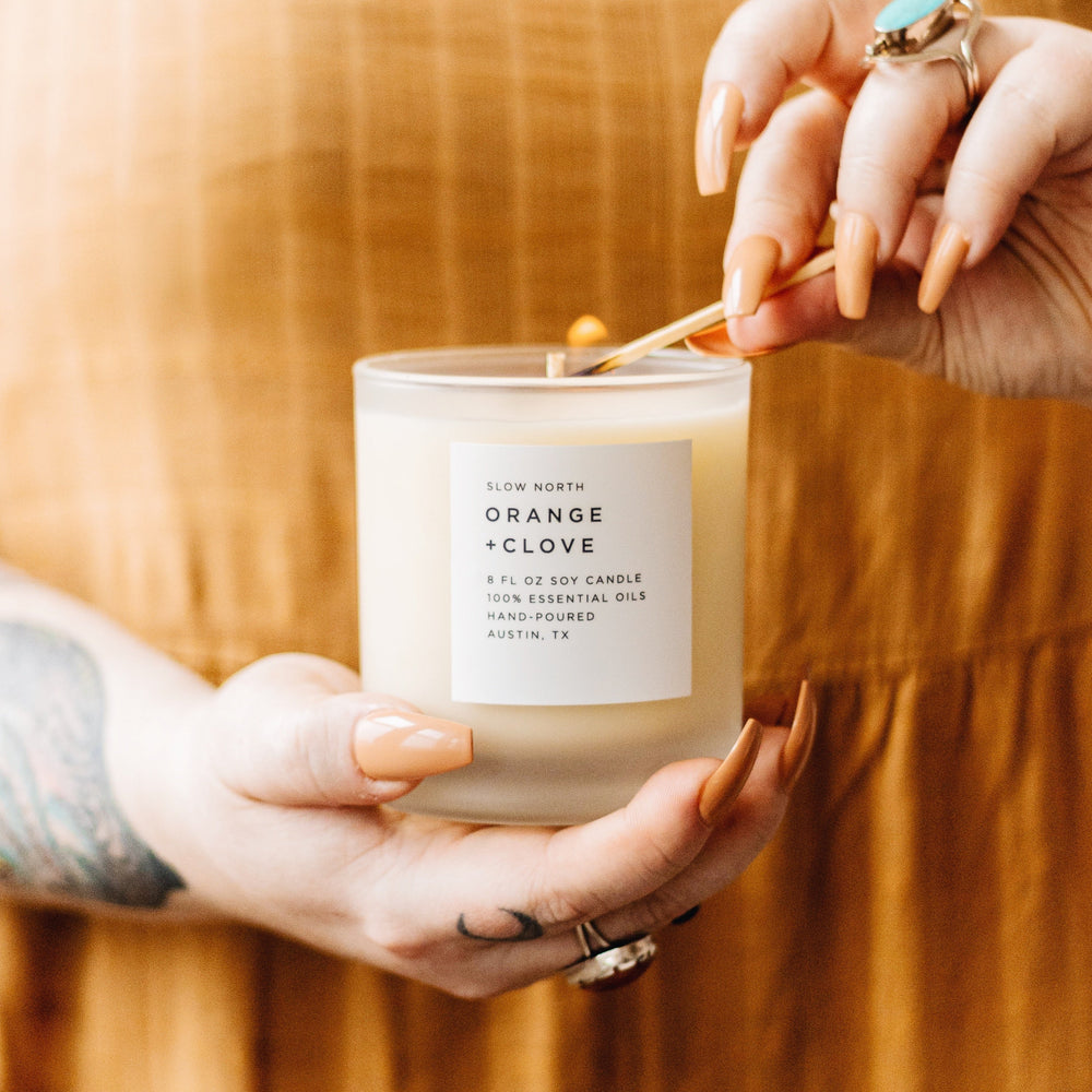 
                      
                        Orange + Clove Frosted Candle, 8 oz
                      
                    