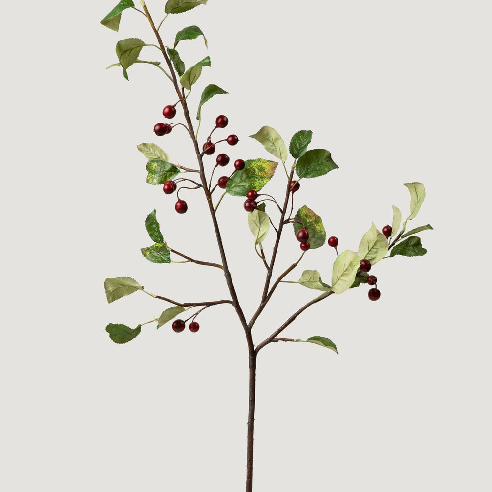 Faux Red Crabapple Berry Branch - 35"