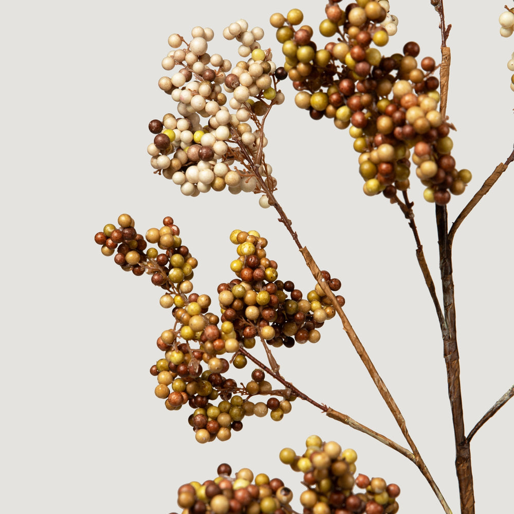 Cream and Tan Artificial Berry Branch - 38.25"