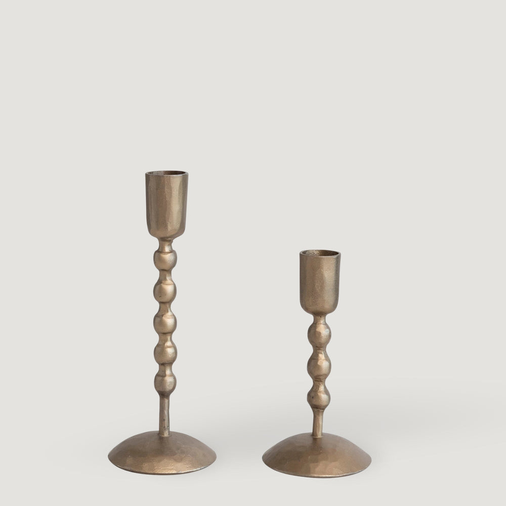 Set of 2 Antique Brass Metal Taper Candle Holders - 5.5-7"