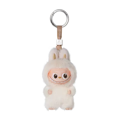The MONSTERS ‘Pin for Love' mini Labubu keychain (A) with hangtag against a white background