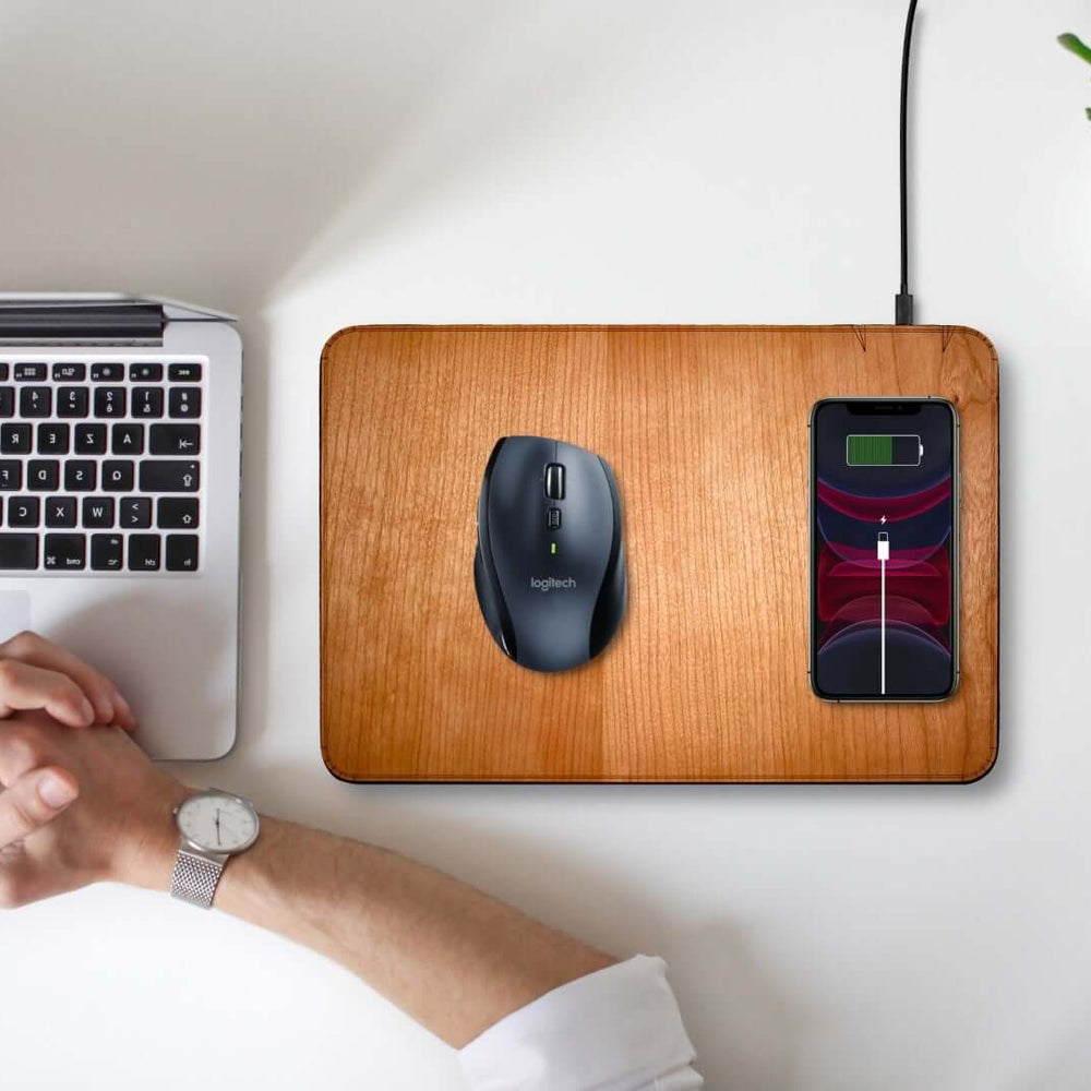 
                      
                        Oversize Wood Mousepad with 15 watt Wireless Fast Charger
                      
                    