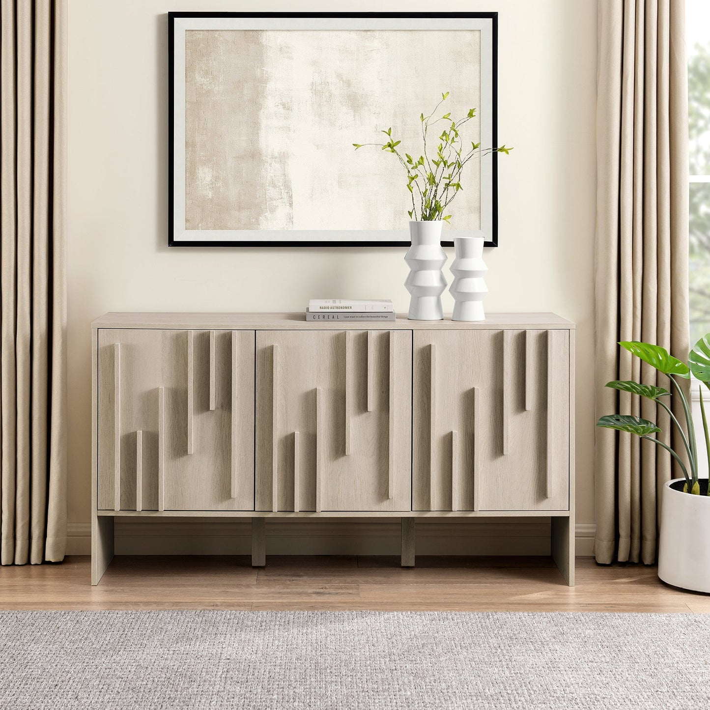 Contemporary Wood Detailed-Door Sideboard