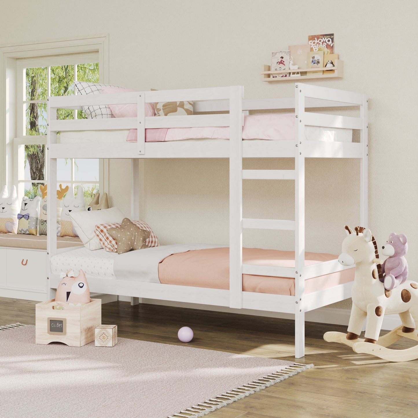 Walker Edison Sophie Simple Solid Wood Twin Over Twin Bunk Bed - lily & onyx