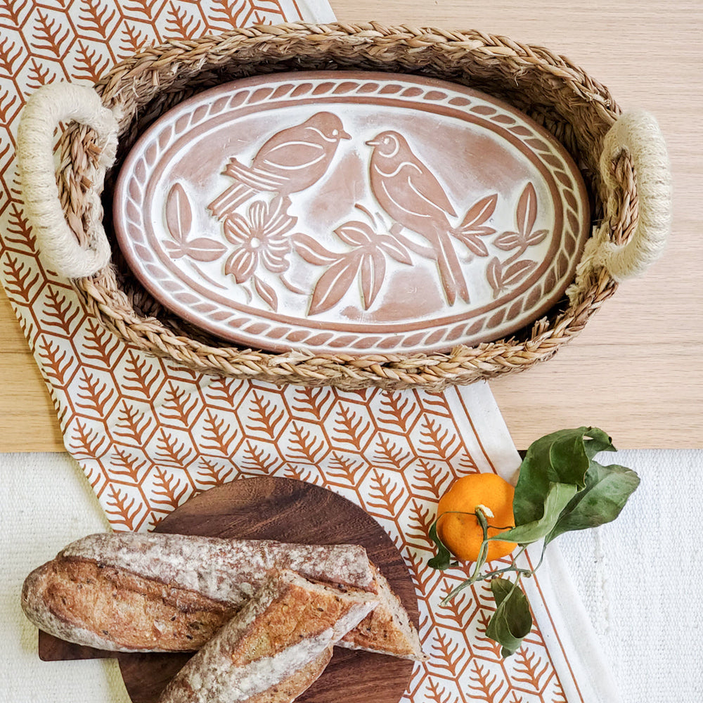 Bread Warmer & Basket - Lovebirds Oval