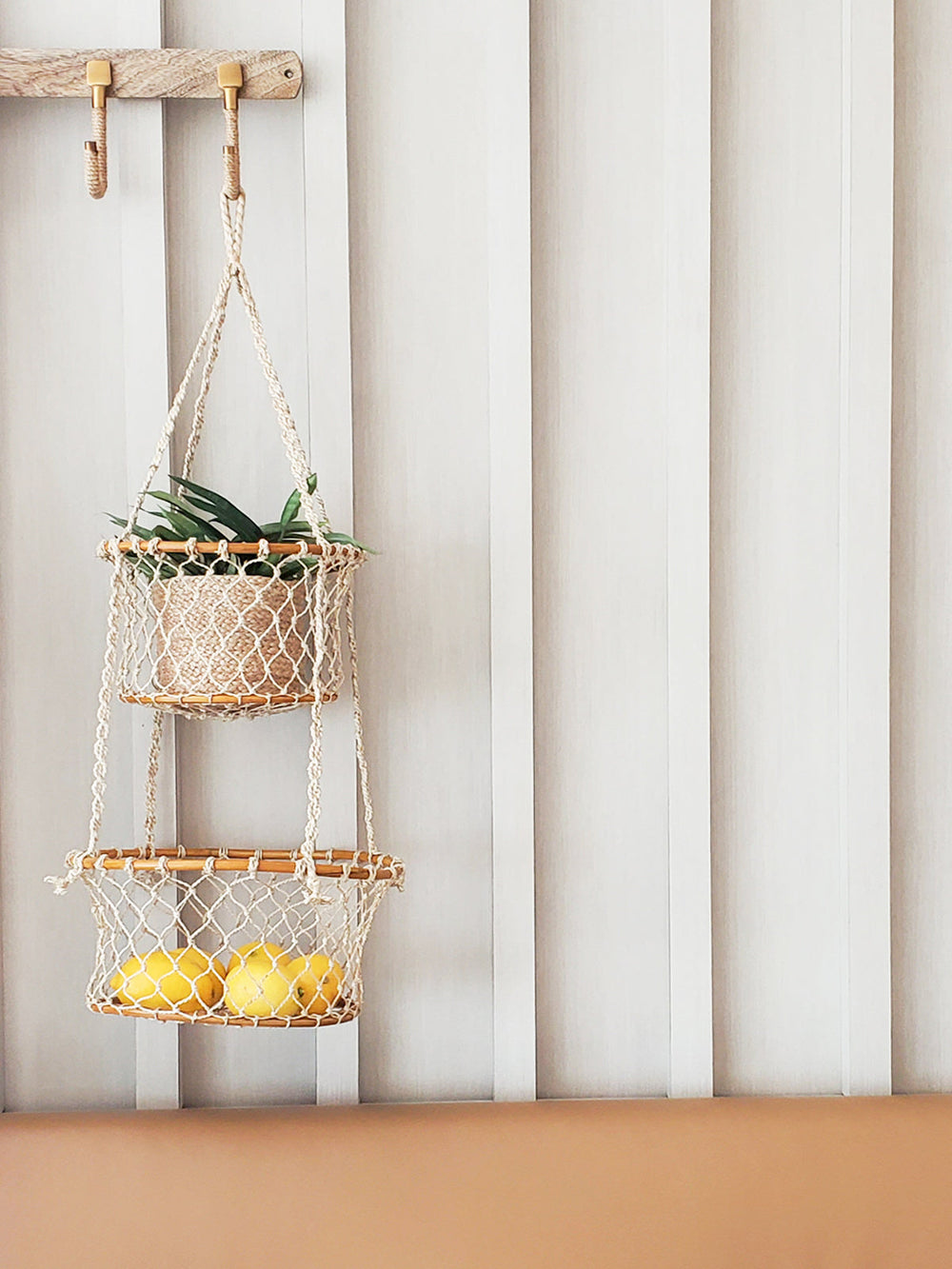 Jhuri Double Basket Jute & Wood Plant Hanger