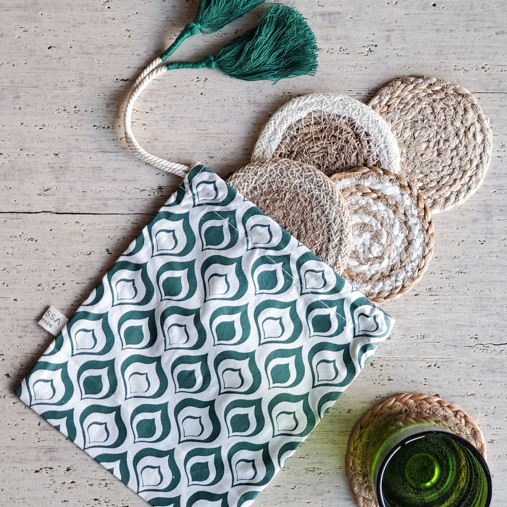 
                      
                        Natural Coaster Gift Set with Green Pouch
                      
                    