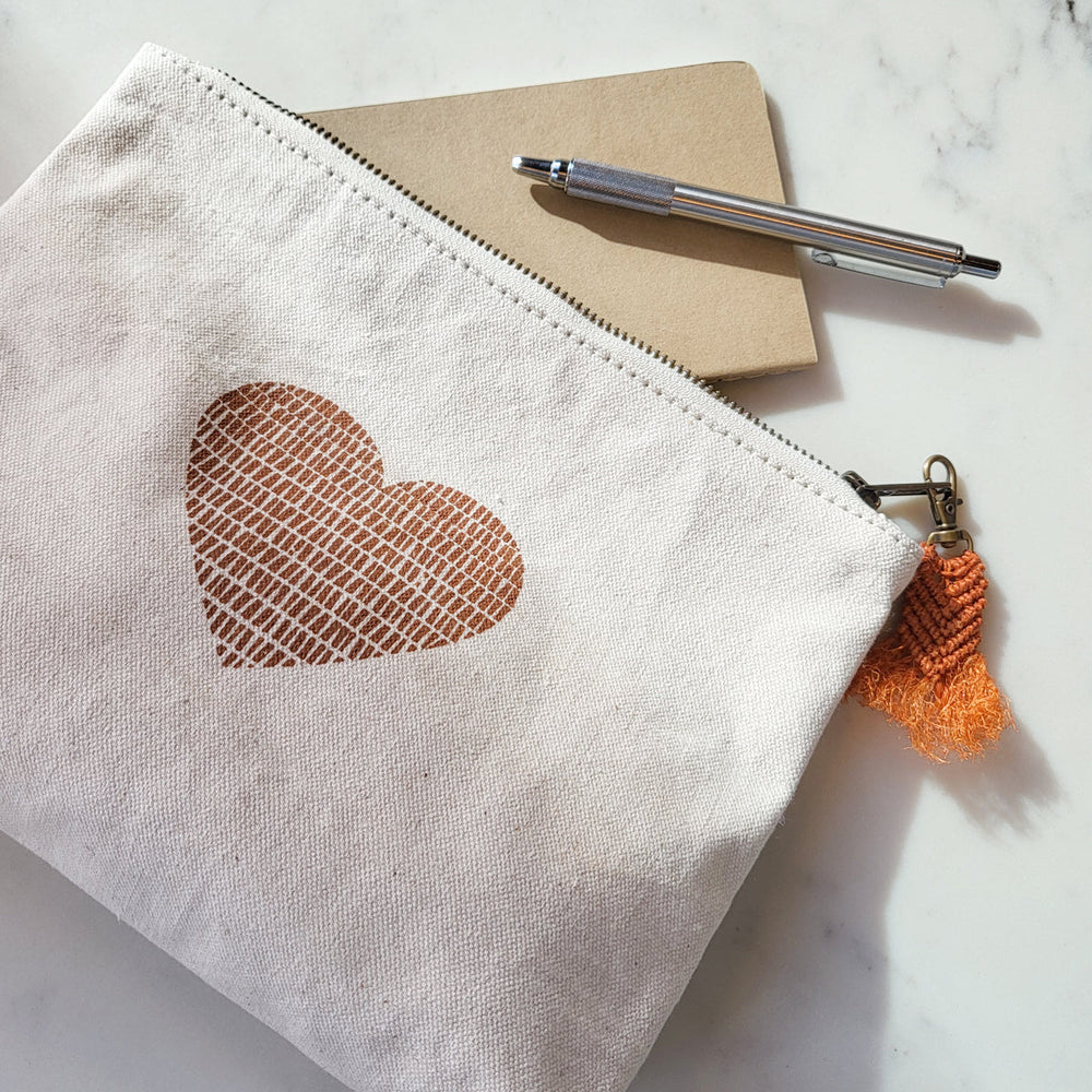 Hand Screen Printed Cotton Canvas Pouch - Love