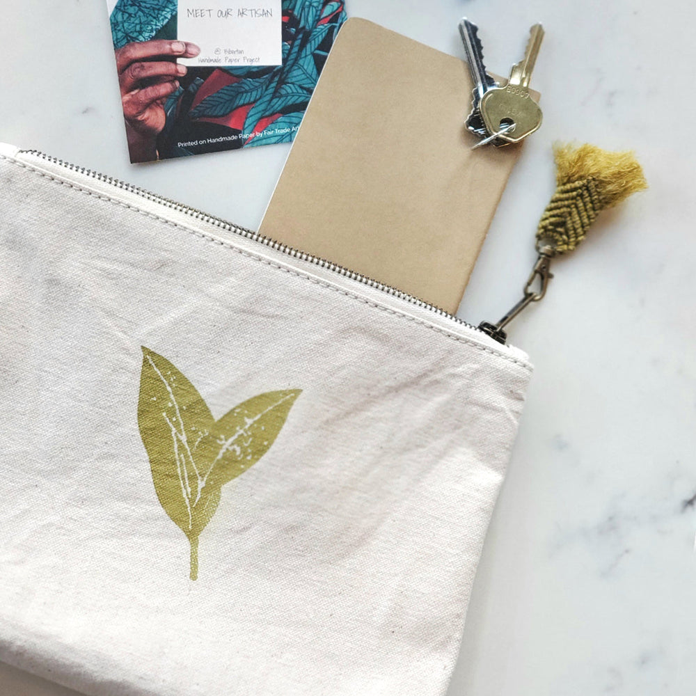 Hand Screen Printed Cotton Canvas Pouch - Nature