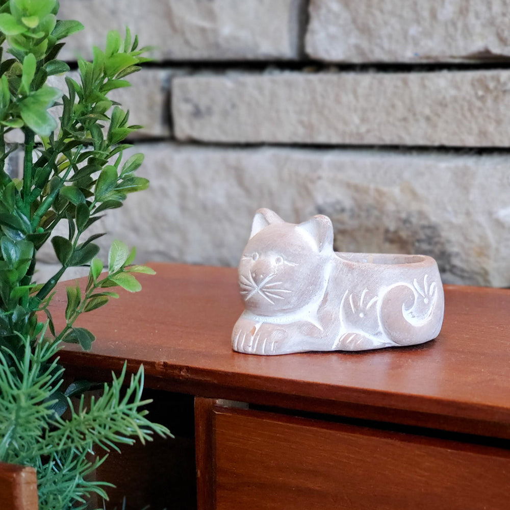 Terracotta Tea Light Candle Holder, Cat