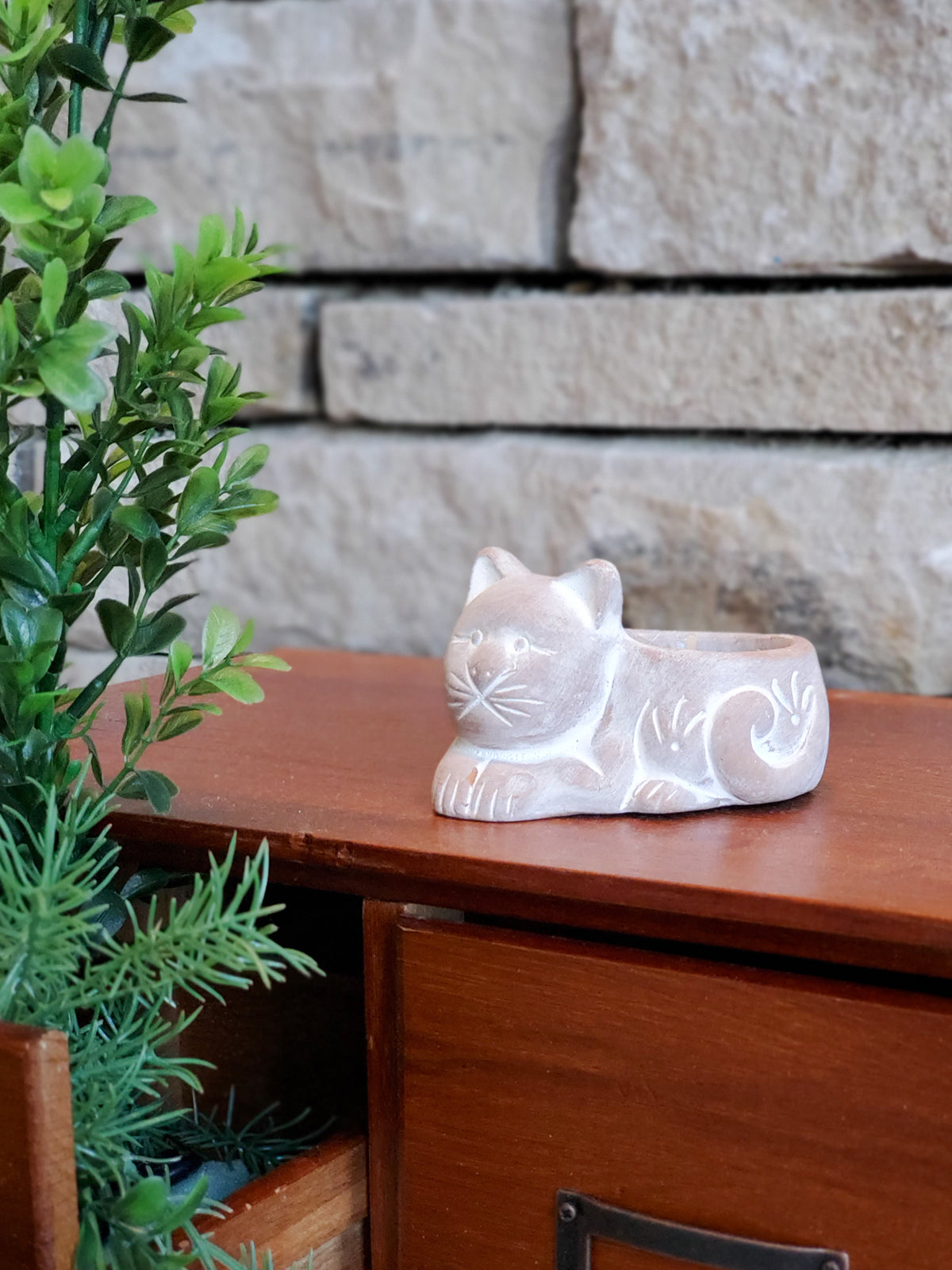 Terracotta Tea Light Candle Holder, Cat