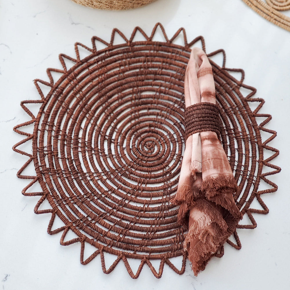 Woven Palm Fiber Napkin Ring, Brown - Set of 4