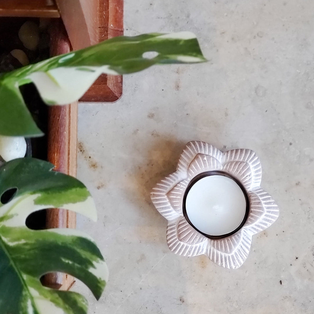 Terracotta Tea Light Candle Holder, Flower