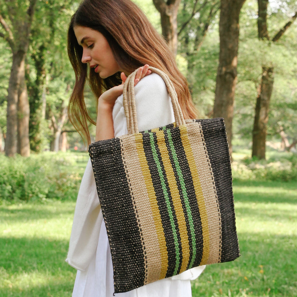 Dora Jute Tote Bag - Multi Navy