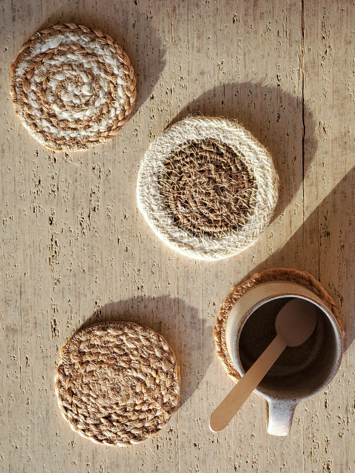 Natural Coaster Gift Set with Green Pouch