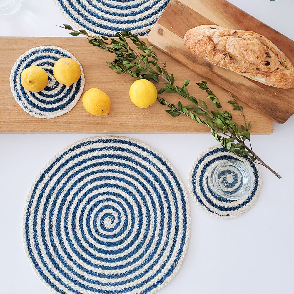 Kata Spiral Jute Placemat, Blue - Set of 4