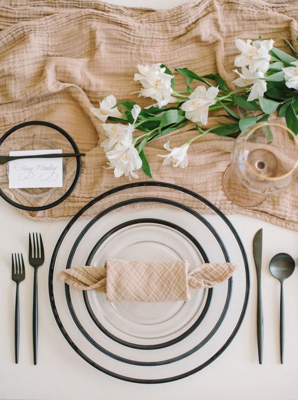 Siren dinnerware set of white ceramic plates and bowls with black rim, modern minimalist tableware