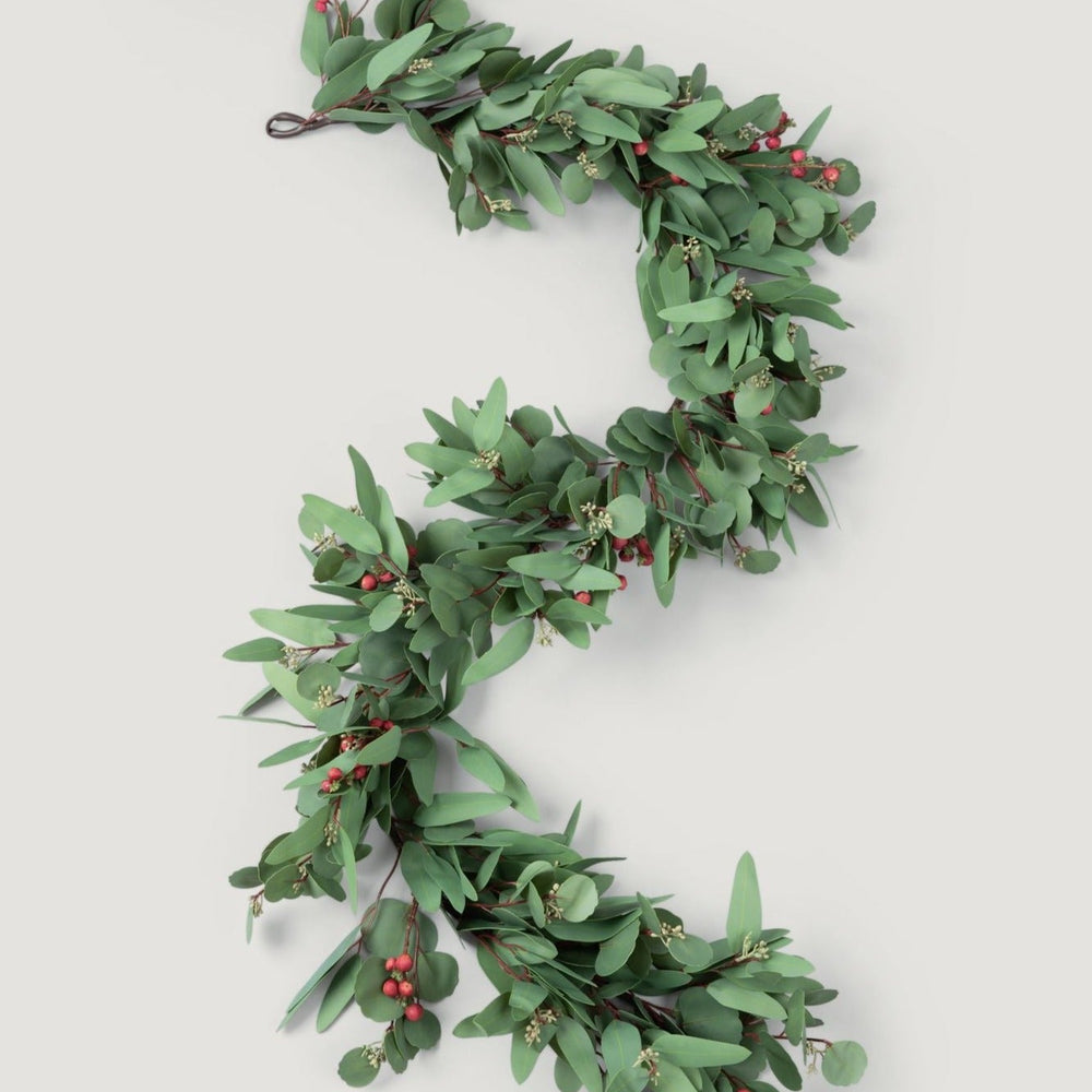 Deluxe Faux Seeded Eucalyptus Garland with Burgundy Berries - 60"