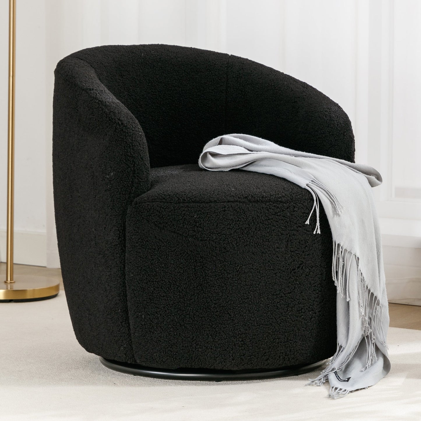Teddy Swivel Accent Barrel Armchair, Black