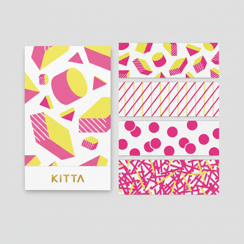 Graphic pre-cut washi tape rolls in colorful designs from KING JIM, ideal for decorative projects