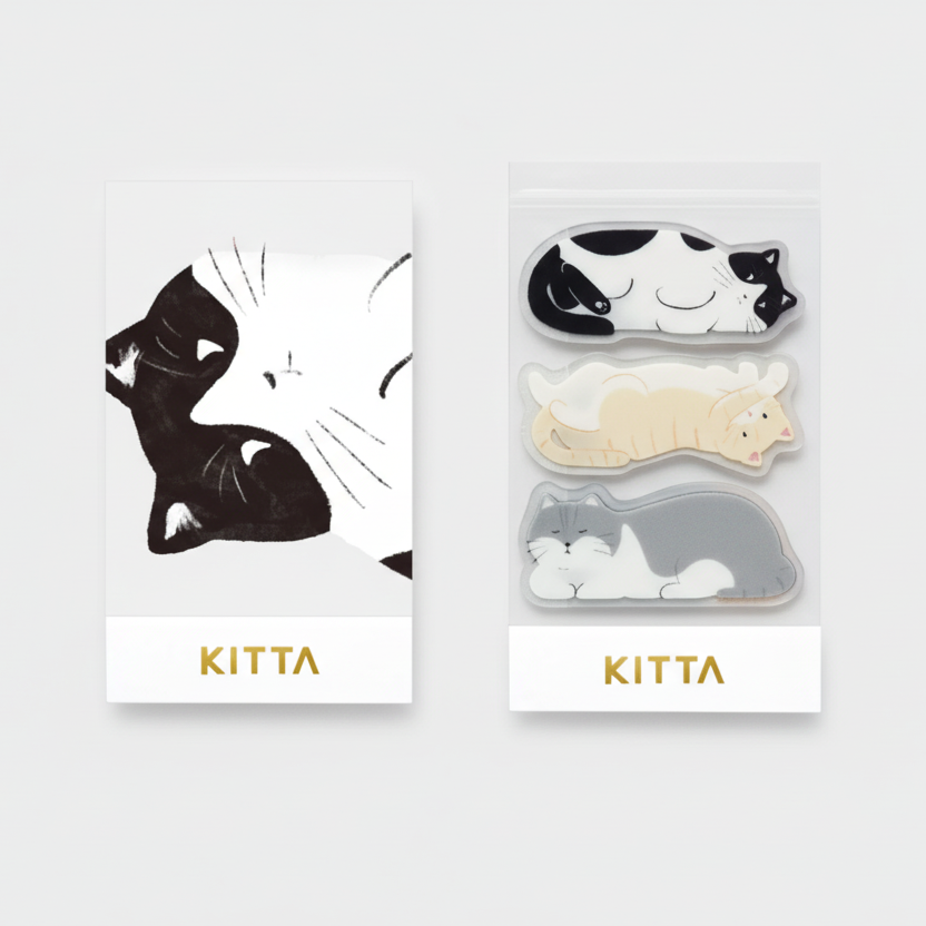 Clear decorative tape with cat design, portable and pre-cut, from KING JIM