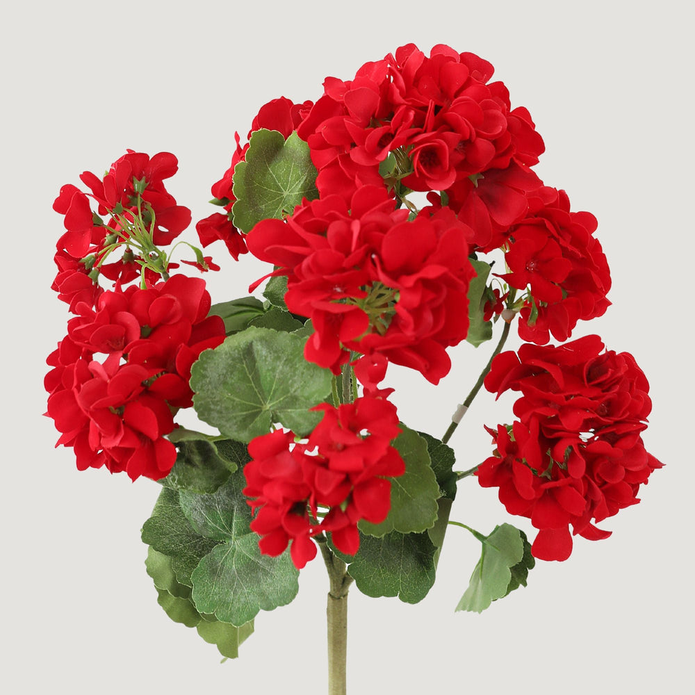 Outdoor Fake Flowers | Weather Resistant Outdoor Red Geranium Bush, 18"