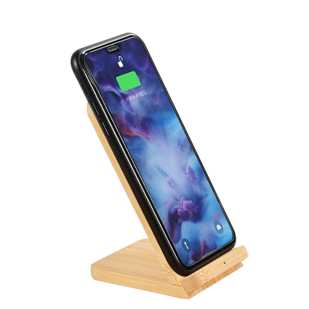 
                      
                        Solid Bamboo Desktop Phone Stand with Built-In Qi-Wireless 10W Charger
                      
                    