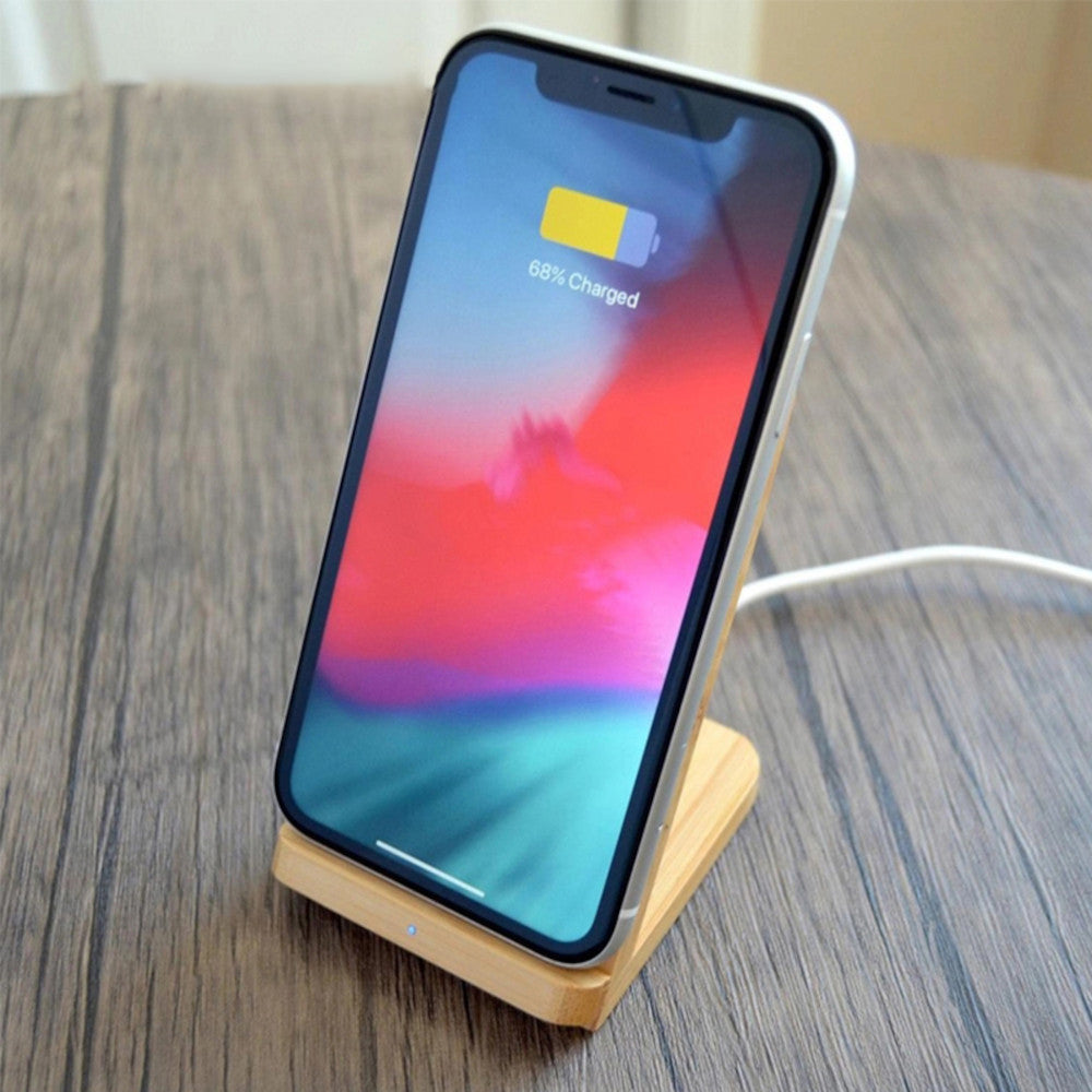 
                      
                        Solid Bamboo Desktop Phone Stand with Built-In Qi-Wireless 10W Charger
                      
                    