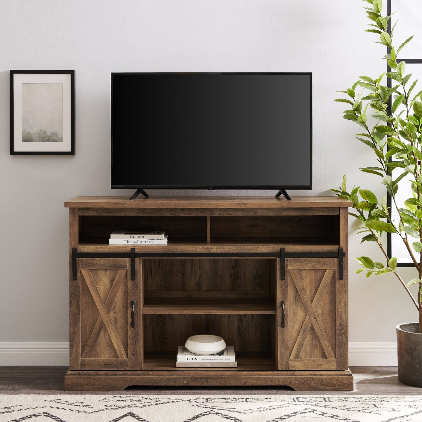 52" Sliding Barn Door Highboy Modern Farmhouse TV Stand